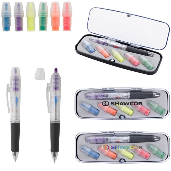 SH464 Tri-Color Pen and Highlighter Set With Cu...